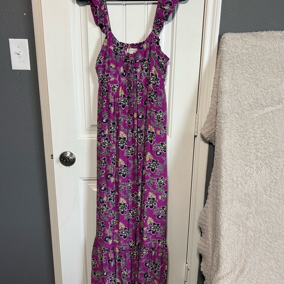 LOFT Purple/pink  Clover Hibiscus Ruffle Midi Halter Dress Sz. 4 Cottage Core - Picture 5 of 11